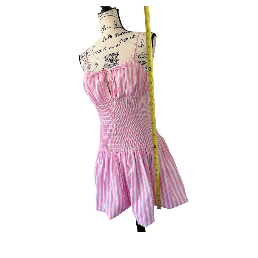 Gianni Bini Pink White Striped Smocked Bubble Hem Mini Dress Coquette Barbiecore - Picture 7 of 15